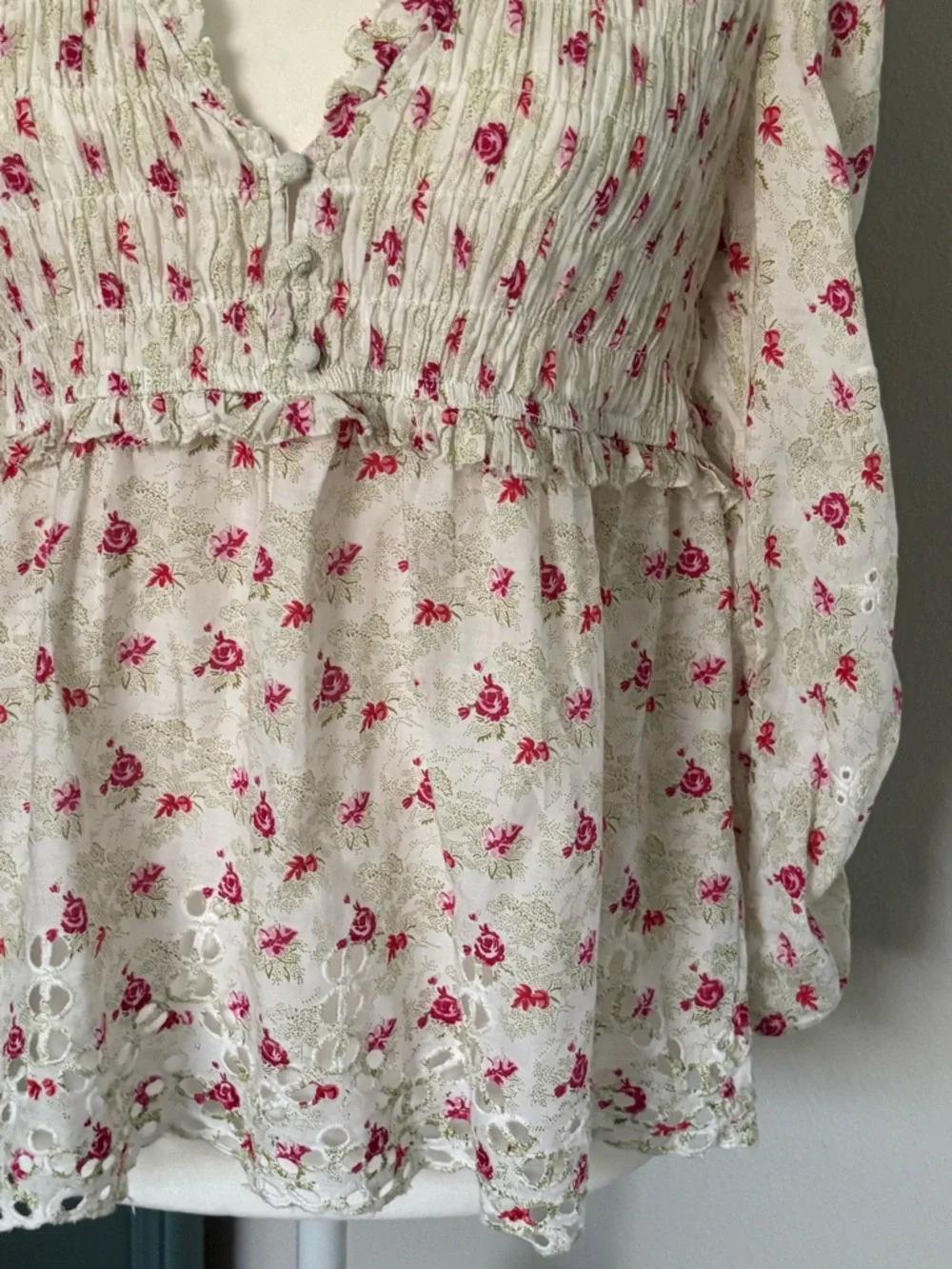 Anthropologie Ruched-Sleeve Smocked Blouse- NWOT